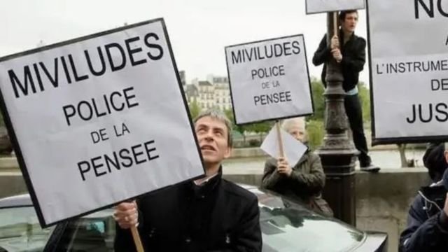 Protests against MIVILUDES in France.