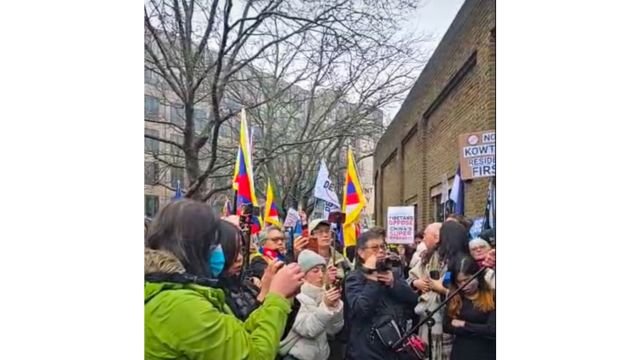 Crowds of protesters demanding plans are halted for a mega Chinese embassy in Tower Hill, London. Courtesy of Stop Uyghur Genocide.
