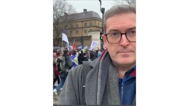 Benedict Rogers, Director of Hong Kong Watch, is protesting the building of China’s super embassy in Tower Hill, London (credits: Hong Kong Watch Instagram).
