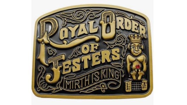 Buckle with the logo of the Royal Order of Jesters. From X.