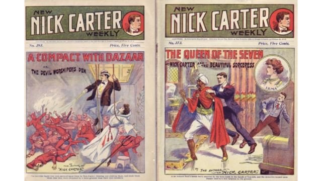 Two of the Nick Carter dime novels featuring Irma Plavatsky.