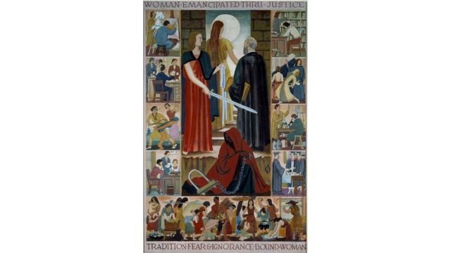 Emil Bisttram, “Contemporary Justice for Women,” mural, 1937. Source: U.S. Department of Justice.