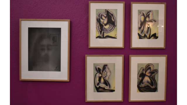 On the left, Ionowa’s painting “Christ” for Kyllikki Ignatius from 1951, and on the right, four “soul flower” drawings from 1949: “Flower for Christ,” “Flower for Morya,” “Flower for Saint Germain,” and “Flower for Koot Hoomi.”