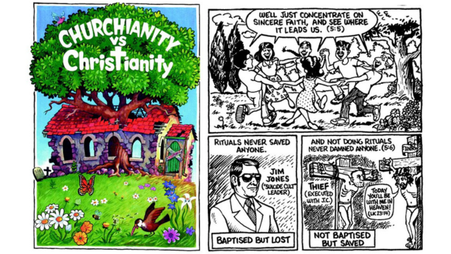 Jesus Christians’ comic criticizing “churchianity” and unnecessary rituals.