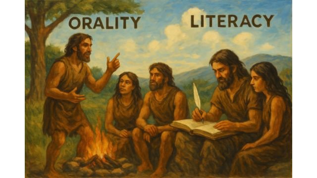The passage from orality to literacy (AI-generated).