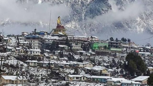 The city of Tawang with its great statue of Buddha.