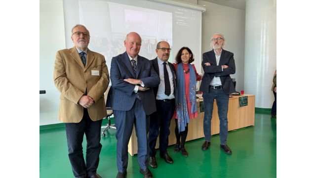 Speakers at the opening session of the conference held on May 21, 2025, at the University of Turin in memory of PierLuigi Zoccatelli: from left to right, Oscar Sanguinetti and Marco Invernizzi from Alleanza Cattolica, with Massimo Introvigne in the middle, University of Turin’s Stefania Palmisano, and scholar of esotericism Stefano Salzani.