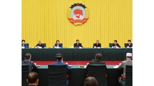 Wang Huning speaks on religion at the 30th biweekly consultation meeting of the 14th National Committee of the Chinese People’s Political Consultative Conference, on April 24. From Weibo.