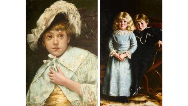 Machell, “Timidity” (1880, left) and “Little Angels” (1883, right).