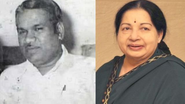 K.A. Krishnaswamy, left, credits, and Jayaram Jayalalithaa, right, credits.