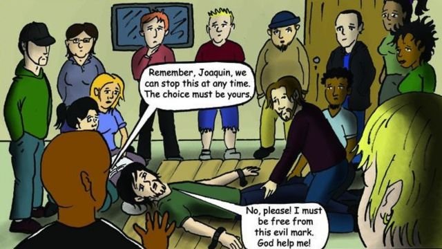 Cutting the right hand of those who have received the Mark. From the Jesus Christians’ comic version of “Survivors.”