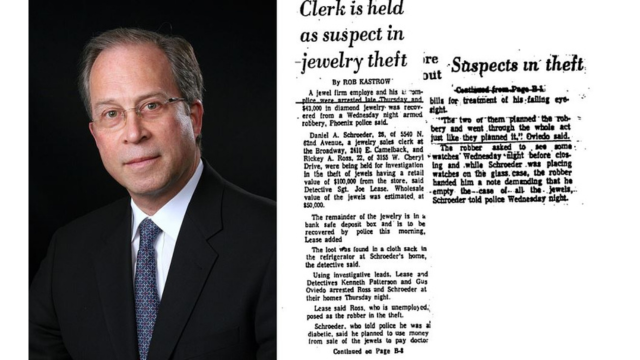 Rick Alan Ross (credits) and an article from “Arizona Republic” of July 25, 1975, about his participation in a bank robbery at age 23.