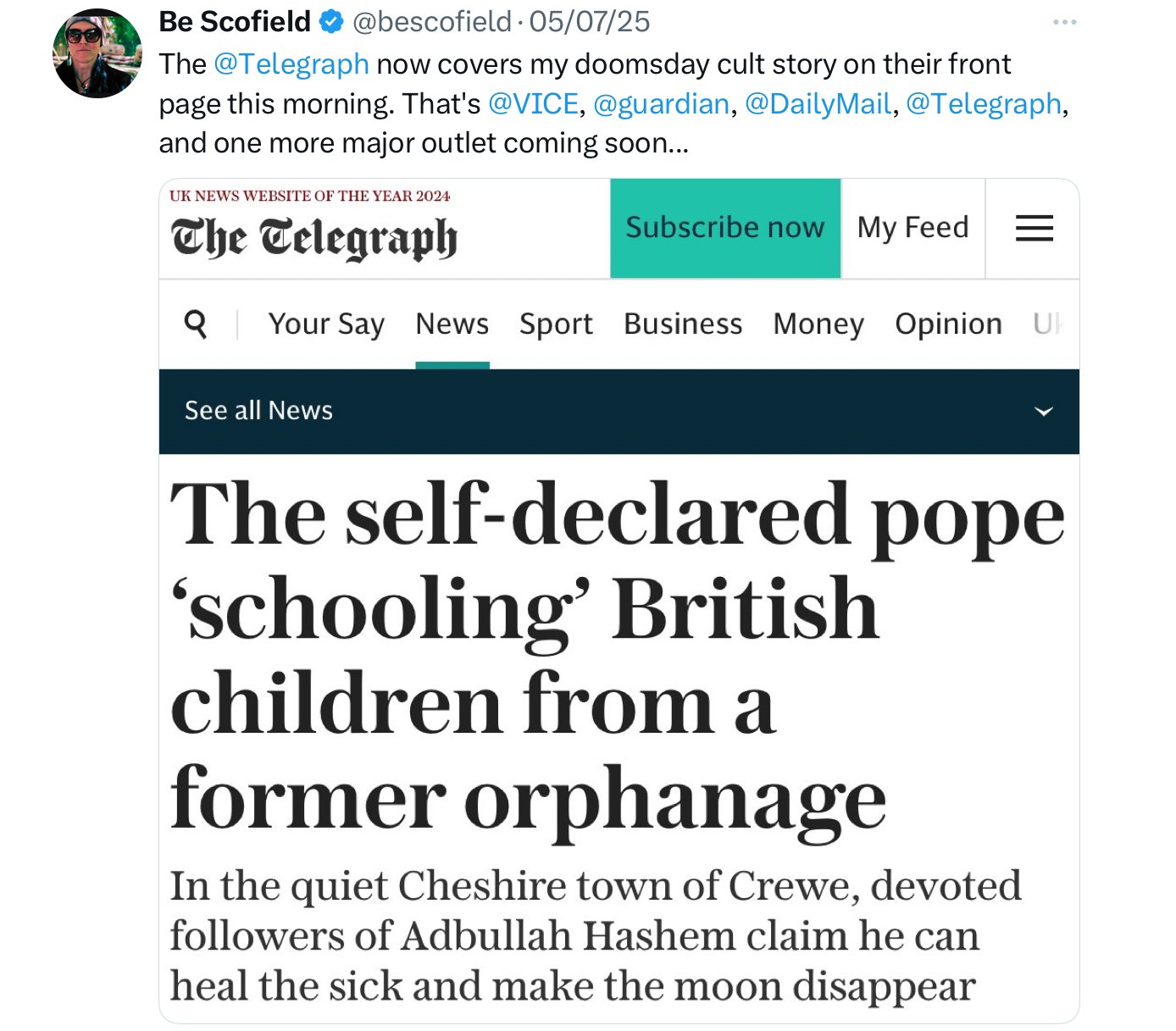 Be Scofield (correctly) claiming on X that all the anti-AROPL British media articles are based on the one she published.