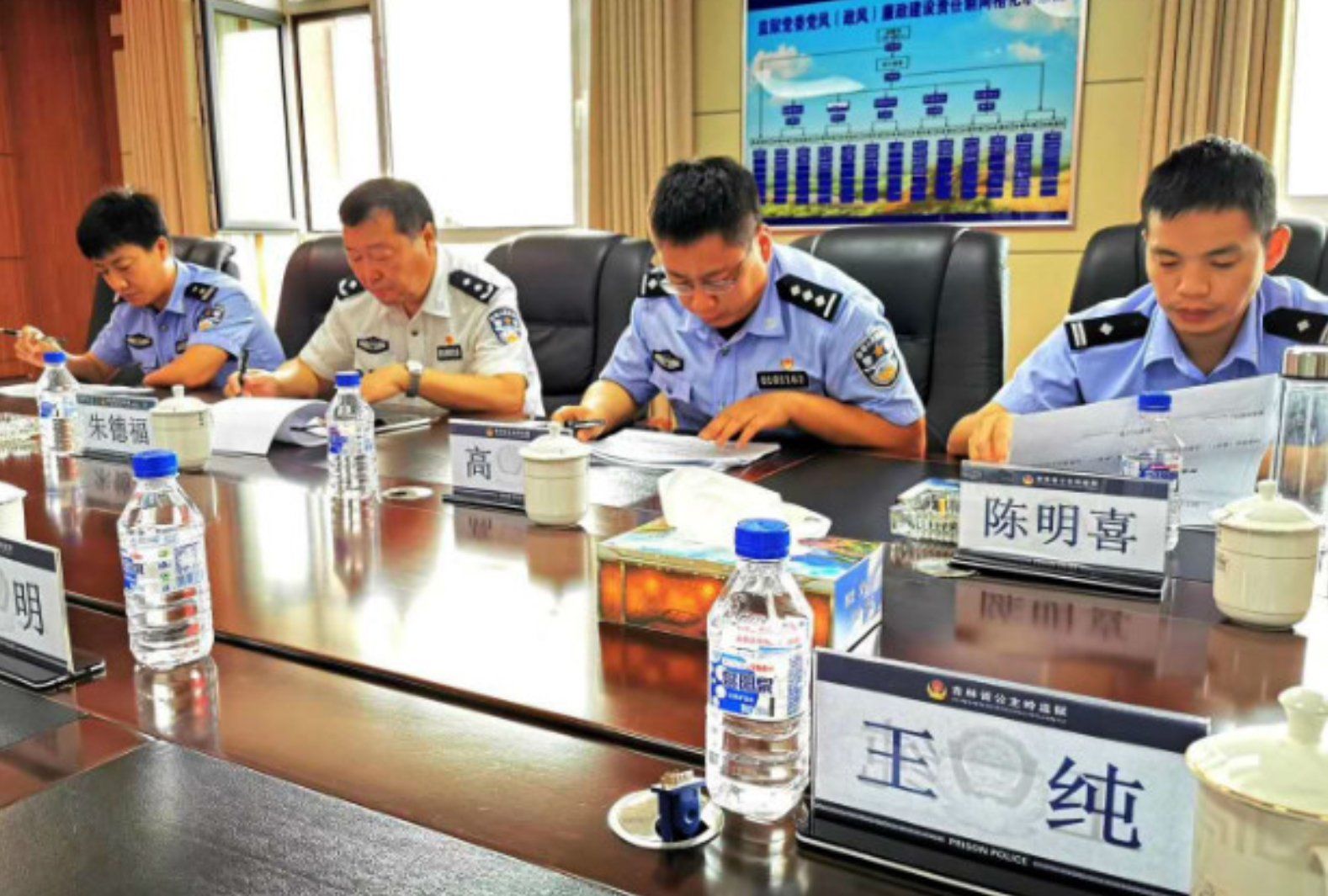 Gomgzhuling Prison personnel during the “smart prison” exams. From Weibo.