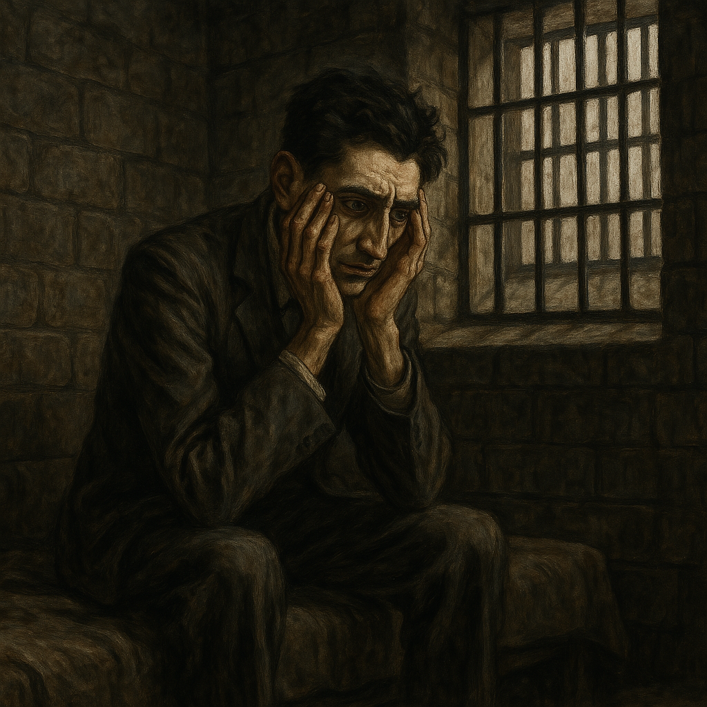 AI-generated illustration for “The Trial.”