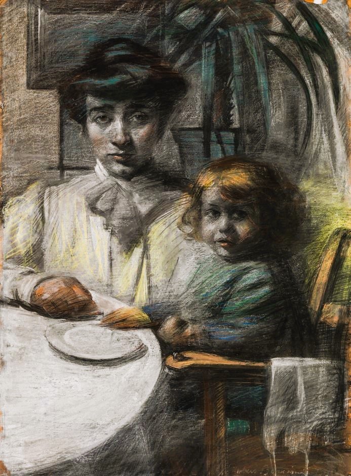 Umberto Boccioni, “Portrait of Elisa Marcucci Balla and Her First Daughter,” 1906

