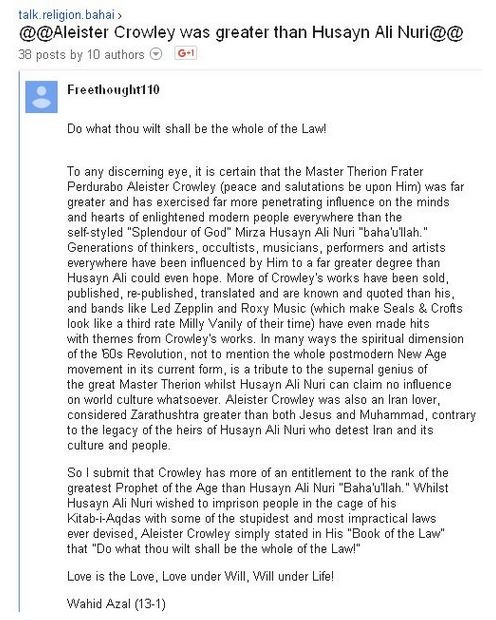 Post by Wahid Azal on Aleister Crowley