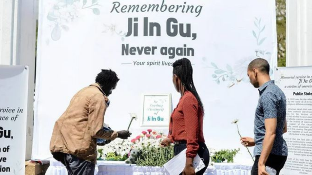 South African Shincheonji members and religious liberty activists at a memorial service for Gu Ji-In held in 2018 in Cape Town.