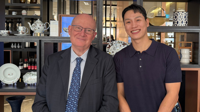 Massimo Introvigne with Chance Son, the son of incarcerated Pastor Son Hyun-bo.