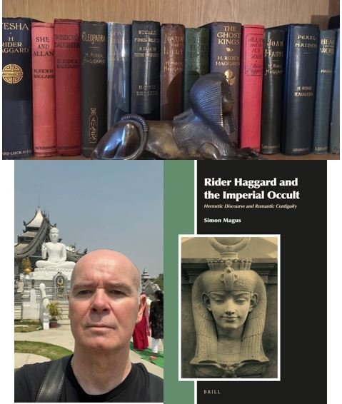 Dr. Simon Magus, his book, and his collection of Haggard’s rare editions. From Facebook.