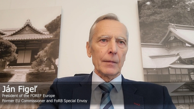 Ján Figel’ speaks (via video) at the Geneva side event.