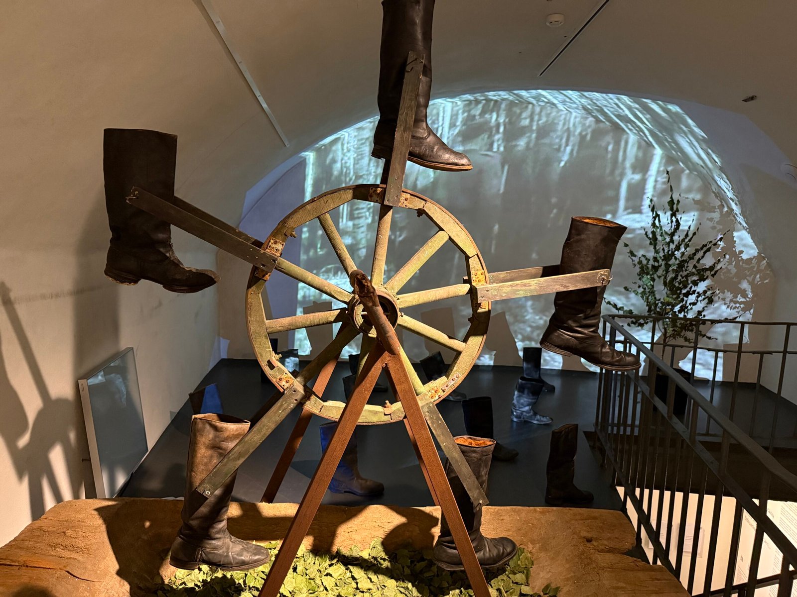 A carousel of partisans’ boots in the Kaunas exhibition.