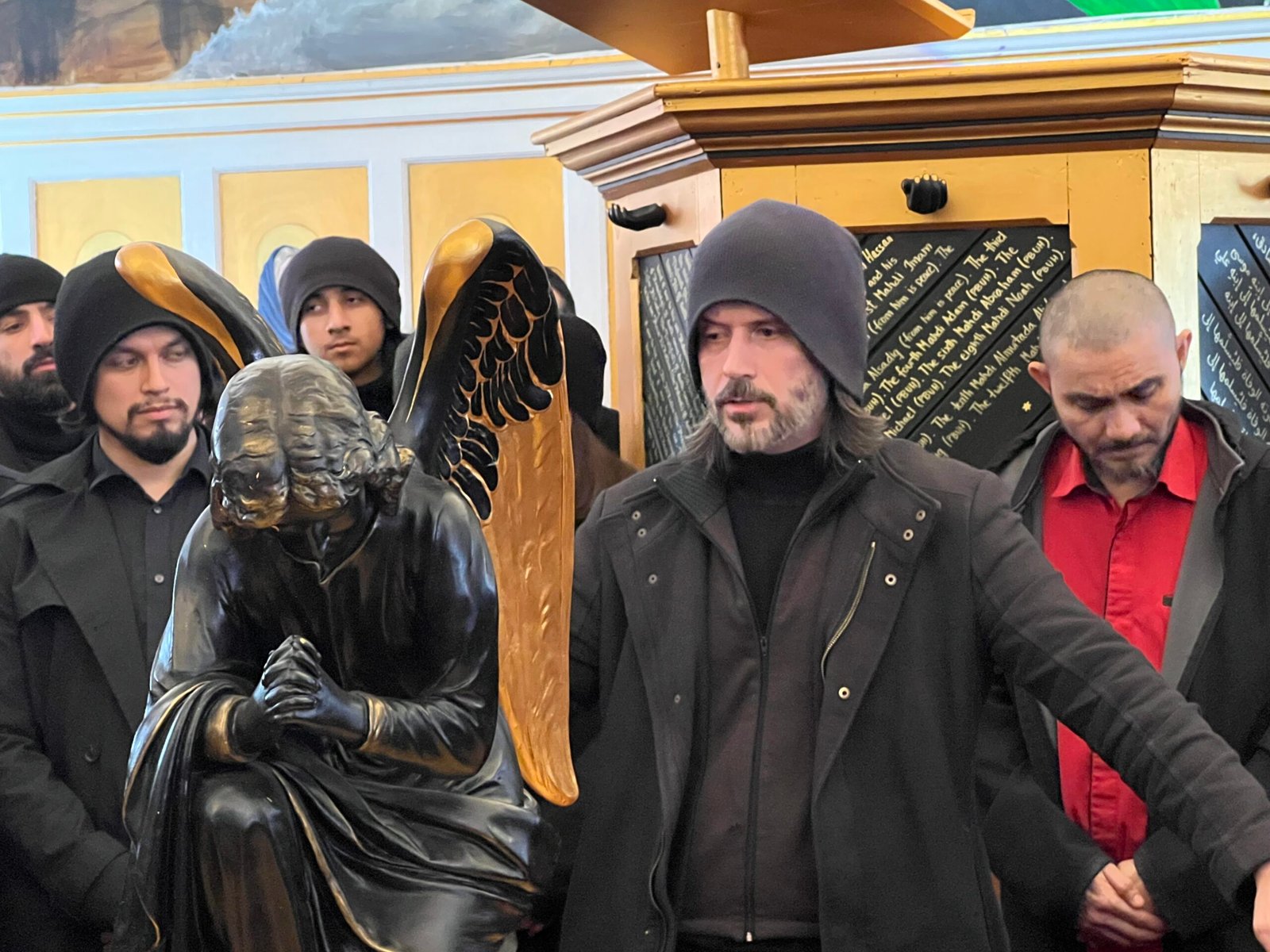 Abdullah Hashem with followers at the British headquarters of AROPL.