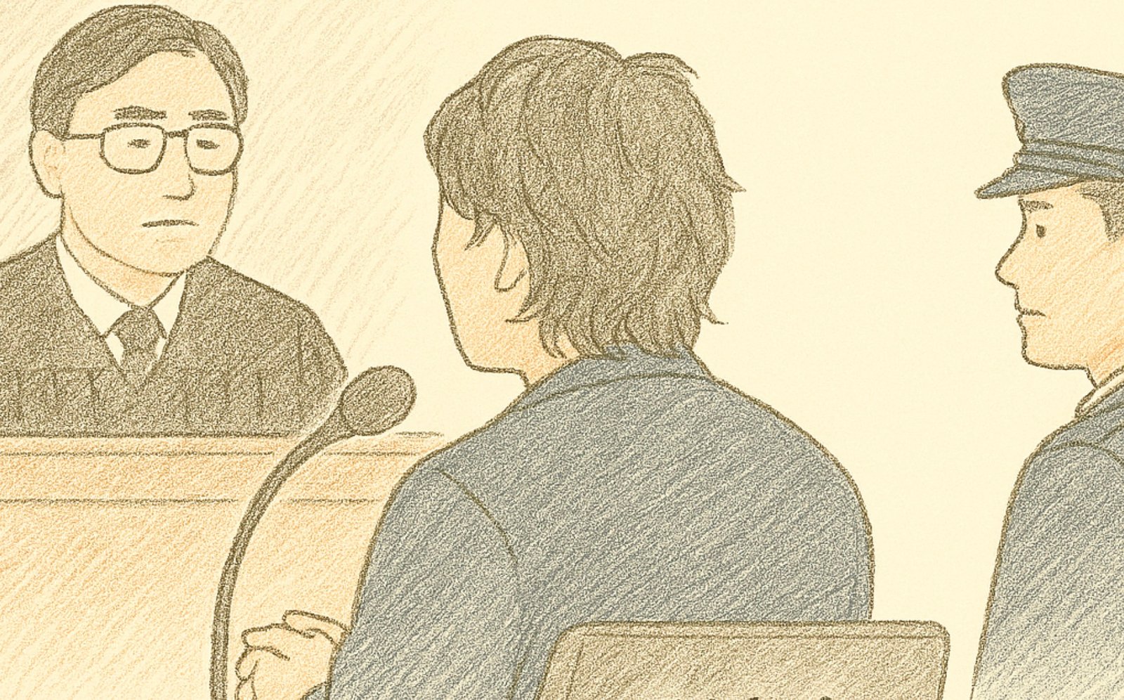 Tetsuya Yamagami in court. AI-generated.