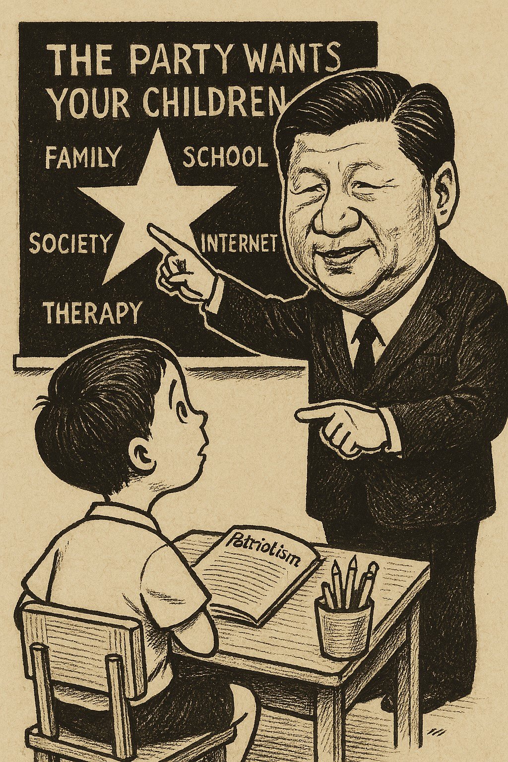 Xi wants your children. Ai-generated.