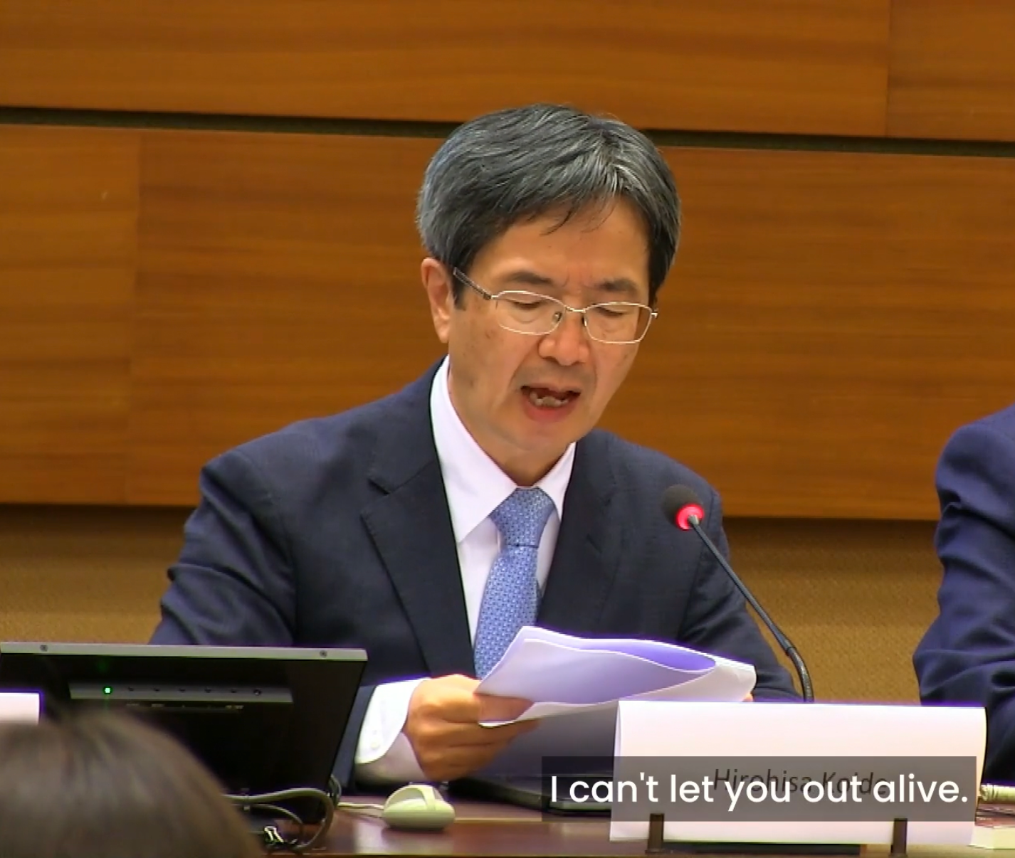 A victim of Miyamura: Dr. Hirohisa Koide tells his story at the United Nations in Geneva in 2025.