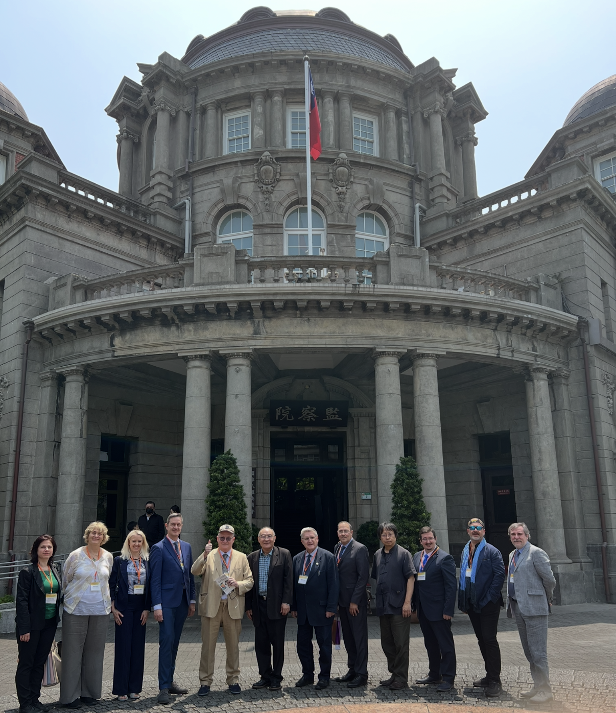 Thierry Valle (fifth from right) was part of an international delegation of scholars who visited the Control Yuan and discussed the Tai Ji Men case on April 11, 2023.