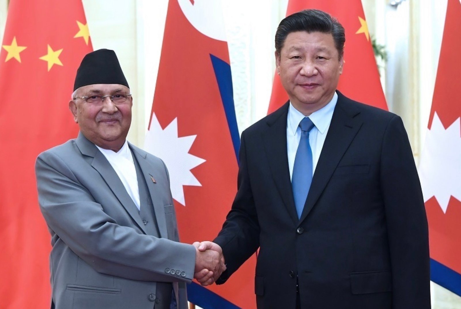Xi Jinping with K.P. Sharma Oli, Chairman of the Communist Party of Nepal and Prime Minister until September 2025. Source: Ministry of Foreign Affairs of the PRC.