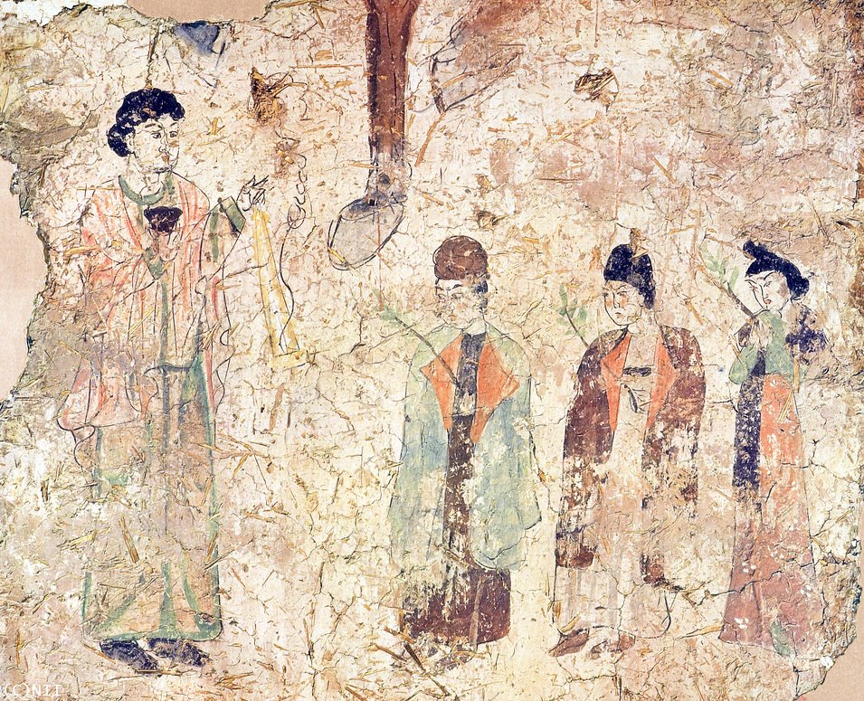 Palm Sunday mural from a Nestorian Christian temple in Gaochang, present-day Xinjiang, 7th&ndash;9th century. Credits.