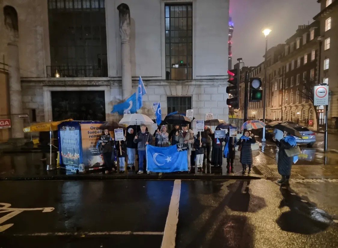 The February 5 protests outside the Chinese Embassy in London. Courtesy of Stop Uyghur Genocide.