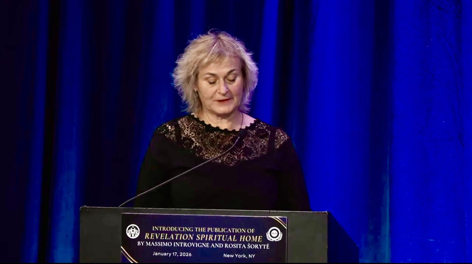 Rosita Šorytė speaking at the New York event.