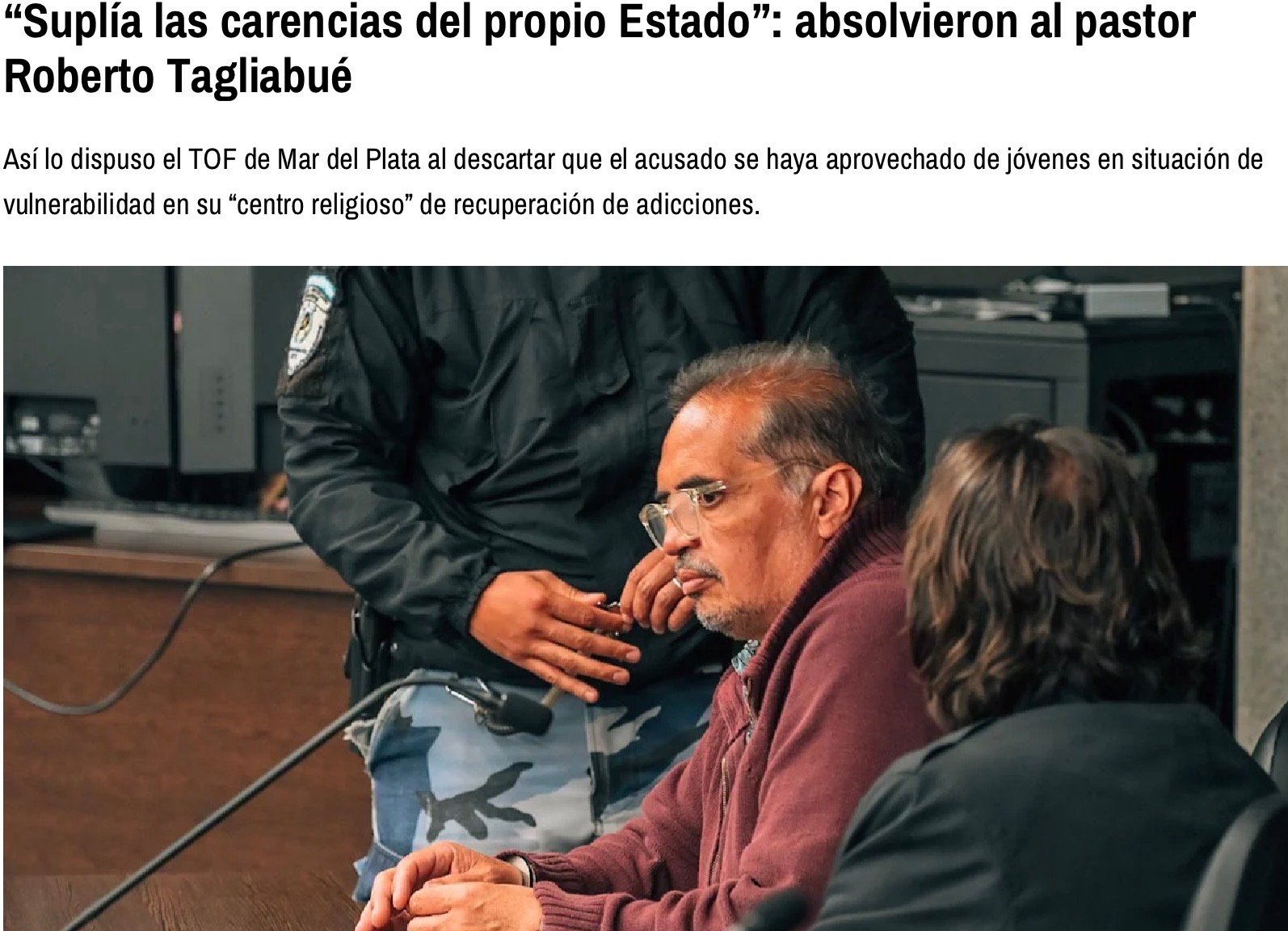 Media coverage of the verdict in favor of Pastor Tagliabué. Screenshot.