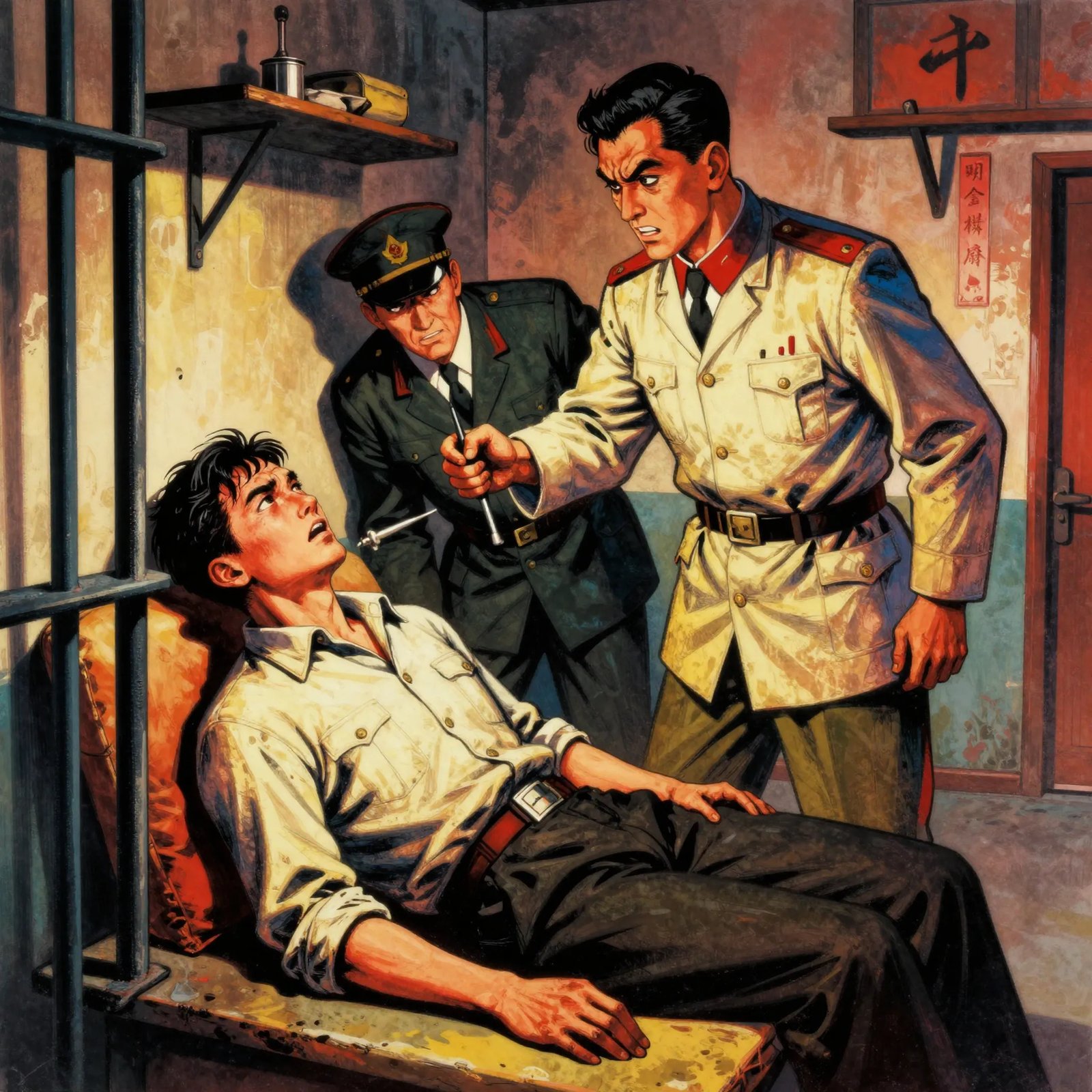 The 1950s myth of Chinese Communist brainwashing. AI elaboration from pulp illustrations.