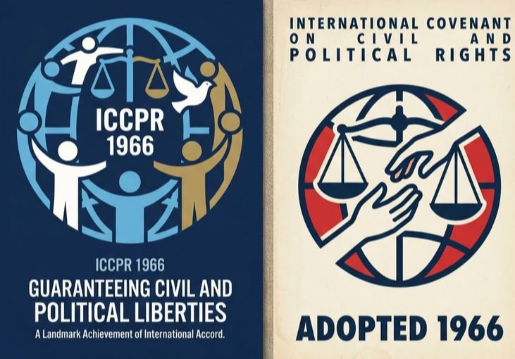 Posters celebrating the adoption of the ICCPR by the UN General Assembly in 1966. It entered into force ten years later, in 1976.