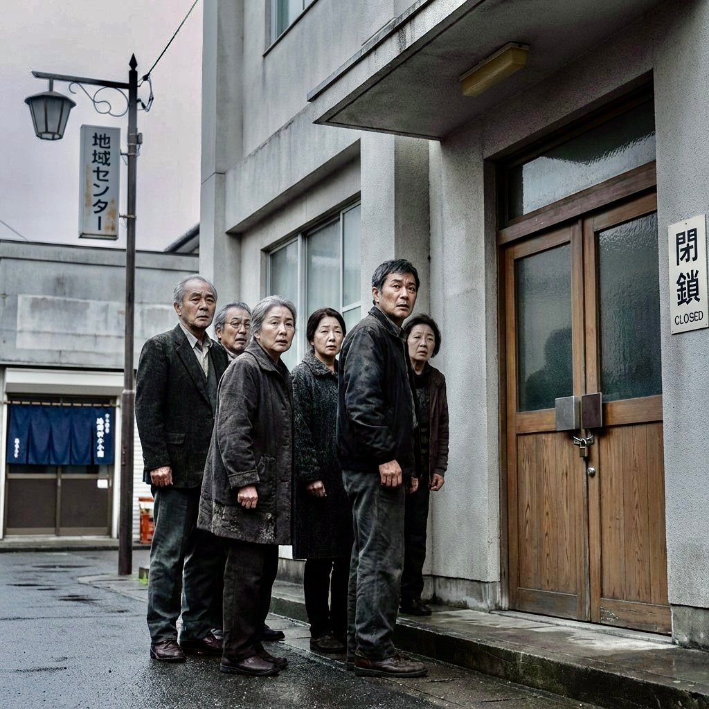 A few hours after the dissolution decision was announced, believers all over Japan were prevented from entering the premises of their local churches. AI-generated.