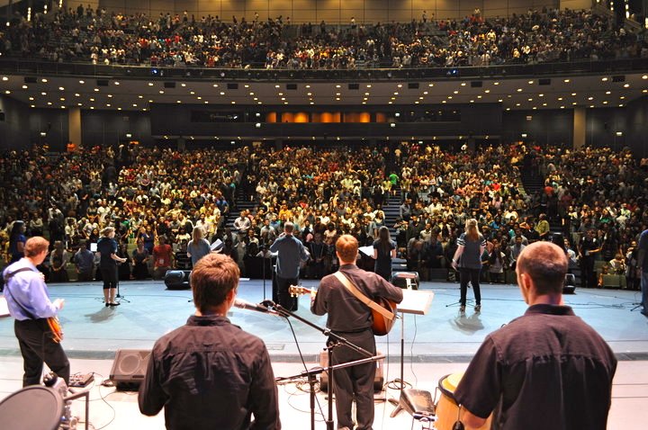 A service at the Boston Church of Christ. Credits.