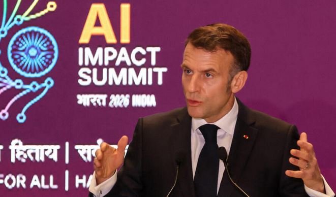 French President Emmanuel Macron speaking at the Summit. Screenshot.