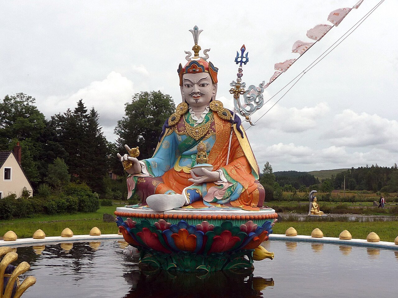 A statue of Padmasambhava at the Tibetan Centre in Eskdalemuir, Scotland. Credits.