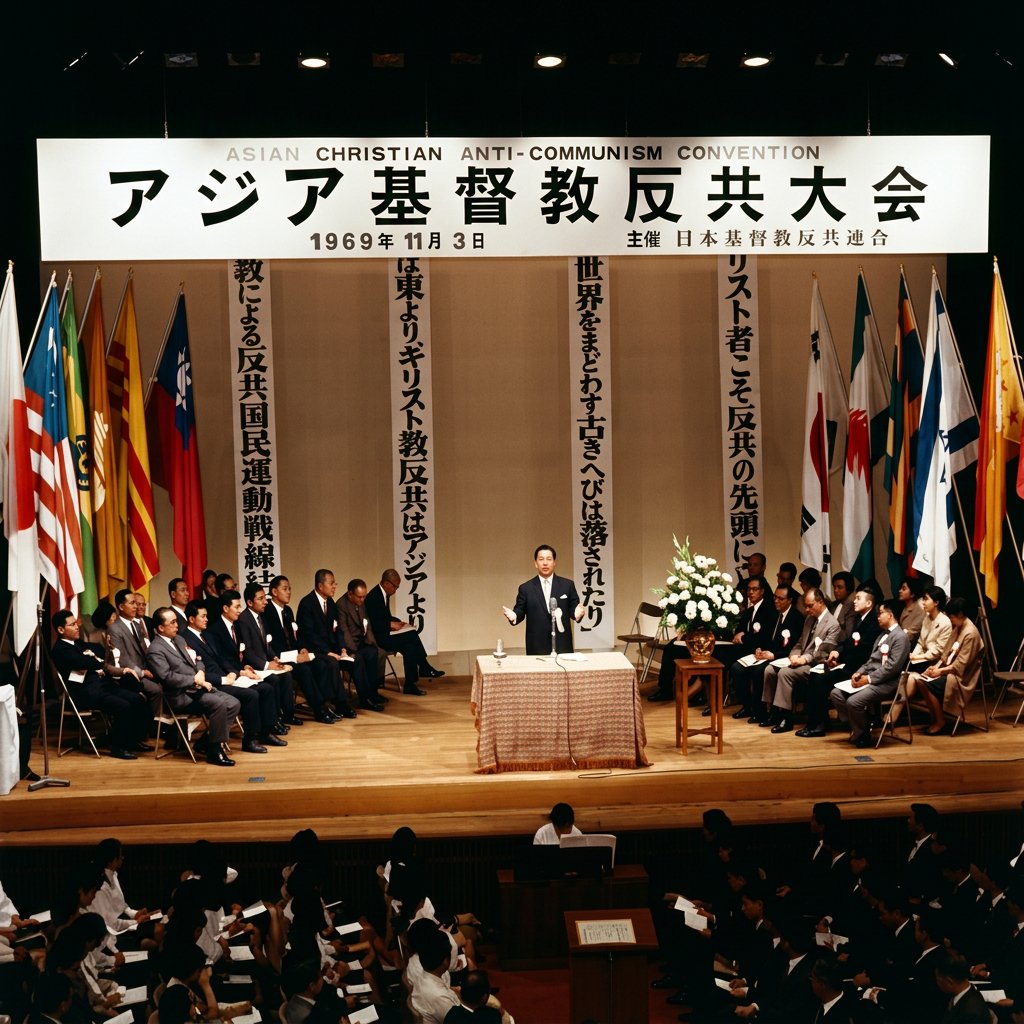 President Osami Kuboki (1931&ndash;1998), who led the Unification Church in Japan for 27 years, speaking at an anti-Communist conference.