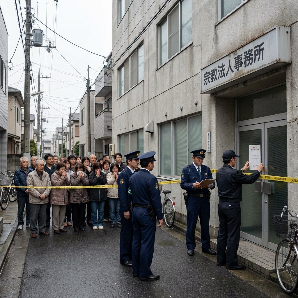 Within hours after the High Court announced the decision, liquidators closed down the majority of the 260 Unification Church places of worship throughout Japan, confiscated the keys, and told believers they would not be allowed to enter the premises. AI-generated.