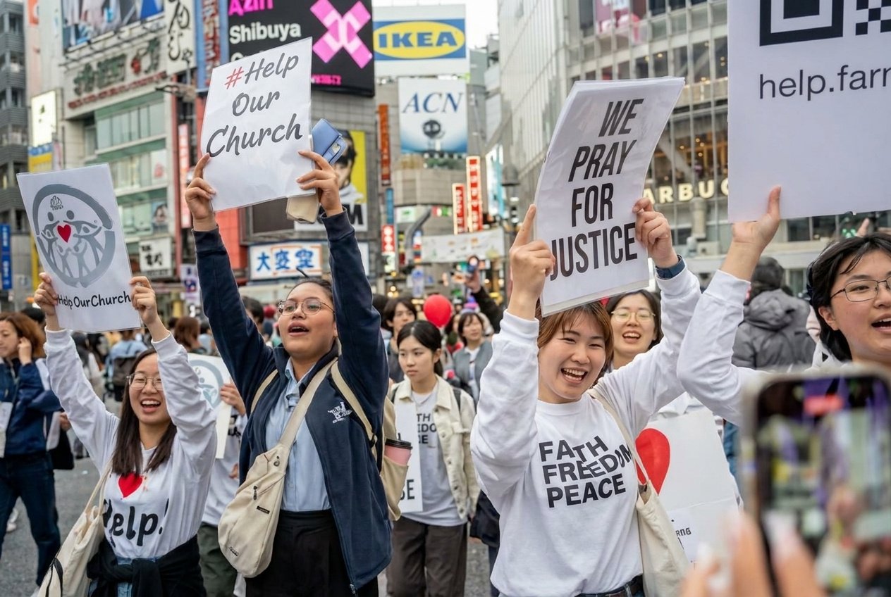 Second-generation Unification Church members protest for freedom of religion in Tokyo. From Instagram.