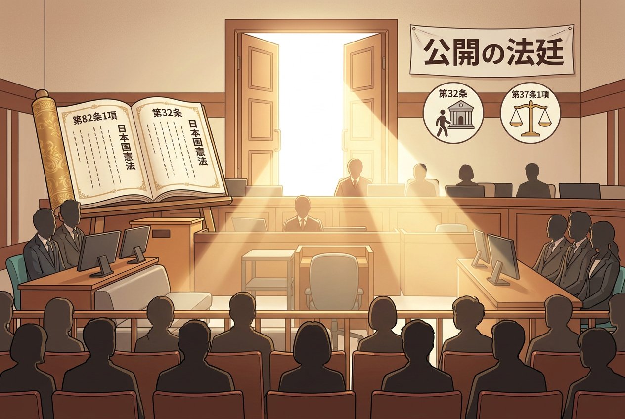 The Japanese Constitution asks for judgments to be conducted in open court. AI-generated.