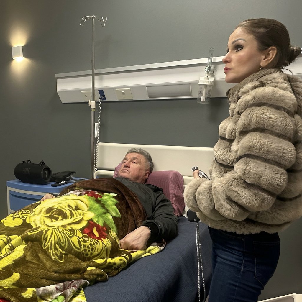 Konstantin Rudnev with his wife in the hospital.