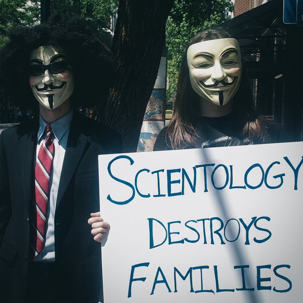 Anti-Scientology protesters. From X.