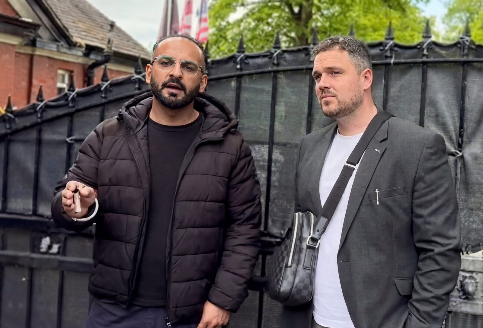 Akhbari (left) with one of the “anti-AROPL TikTokers” at the gate of Webb House in Crewe.