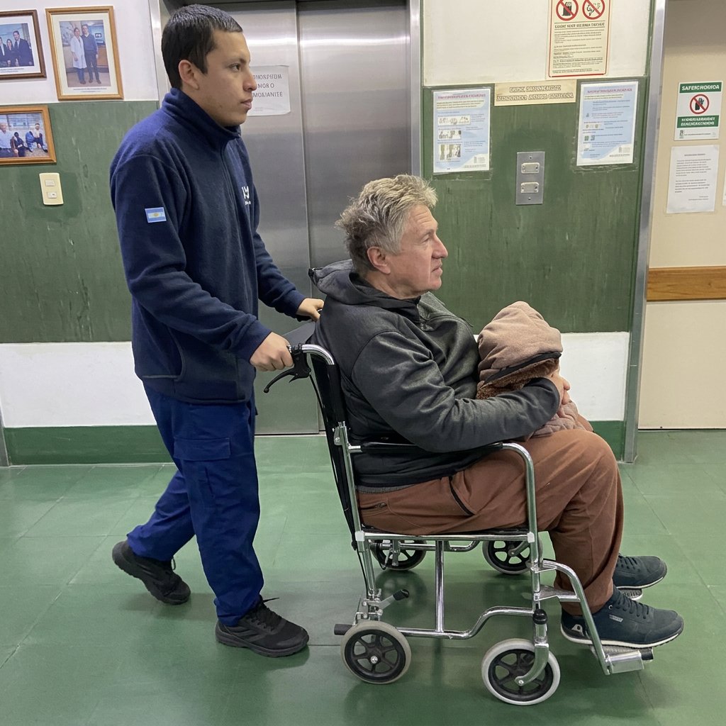 Rudnev arriving at the hospital.